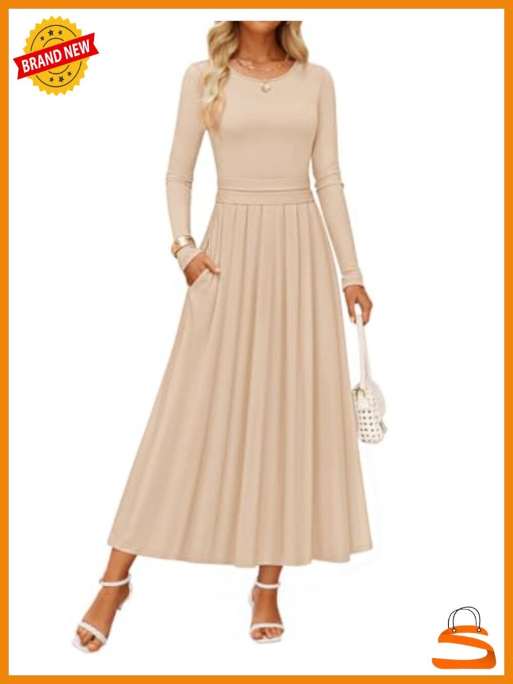 Long Sleeve Knit Slimming Maxi Dress A-Line Crew Neck Modest Fall Party